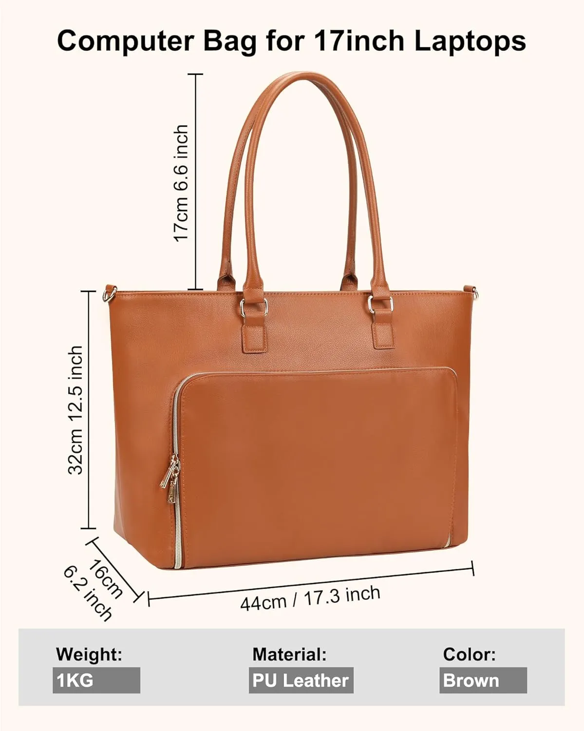 Laptop Bag for Women 17.3 Inch Laptop Tote Bag Large Teacher Tote Bag Waterproof Leather Business Office Work Briefcase Stylish Computer Bags Handbag Satchel Shoulder Bag