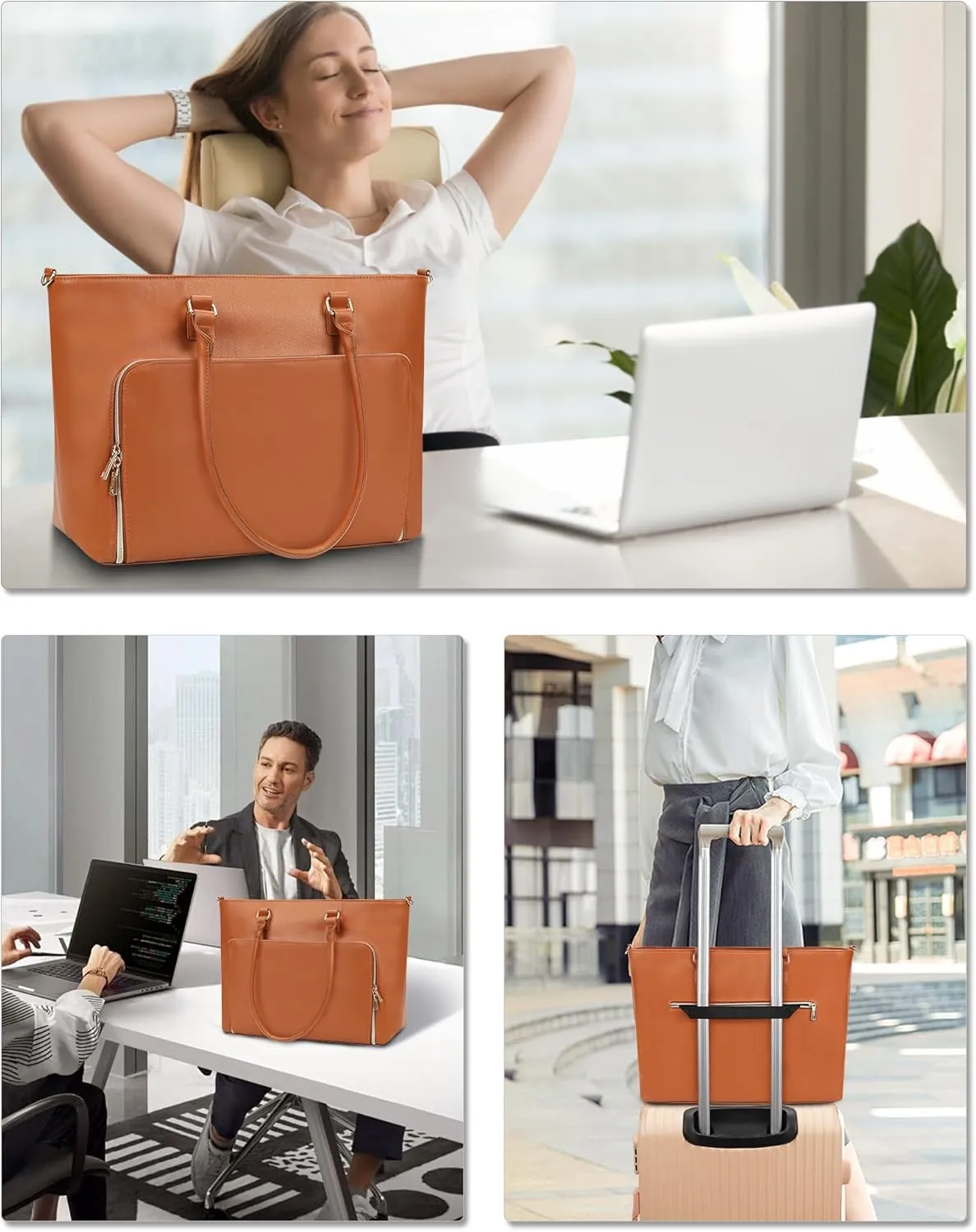 Laptop Bag for Women 17.3 Inch Laptop Tote Bag Large Teacher Tote Bag Waterproof Leather Business Office Work Briefcase Stylish Computer Bags Handbag Satchel Shoulder Bag