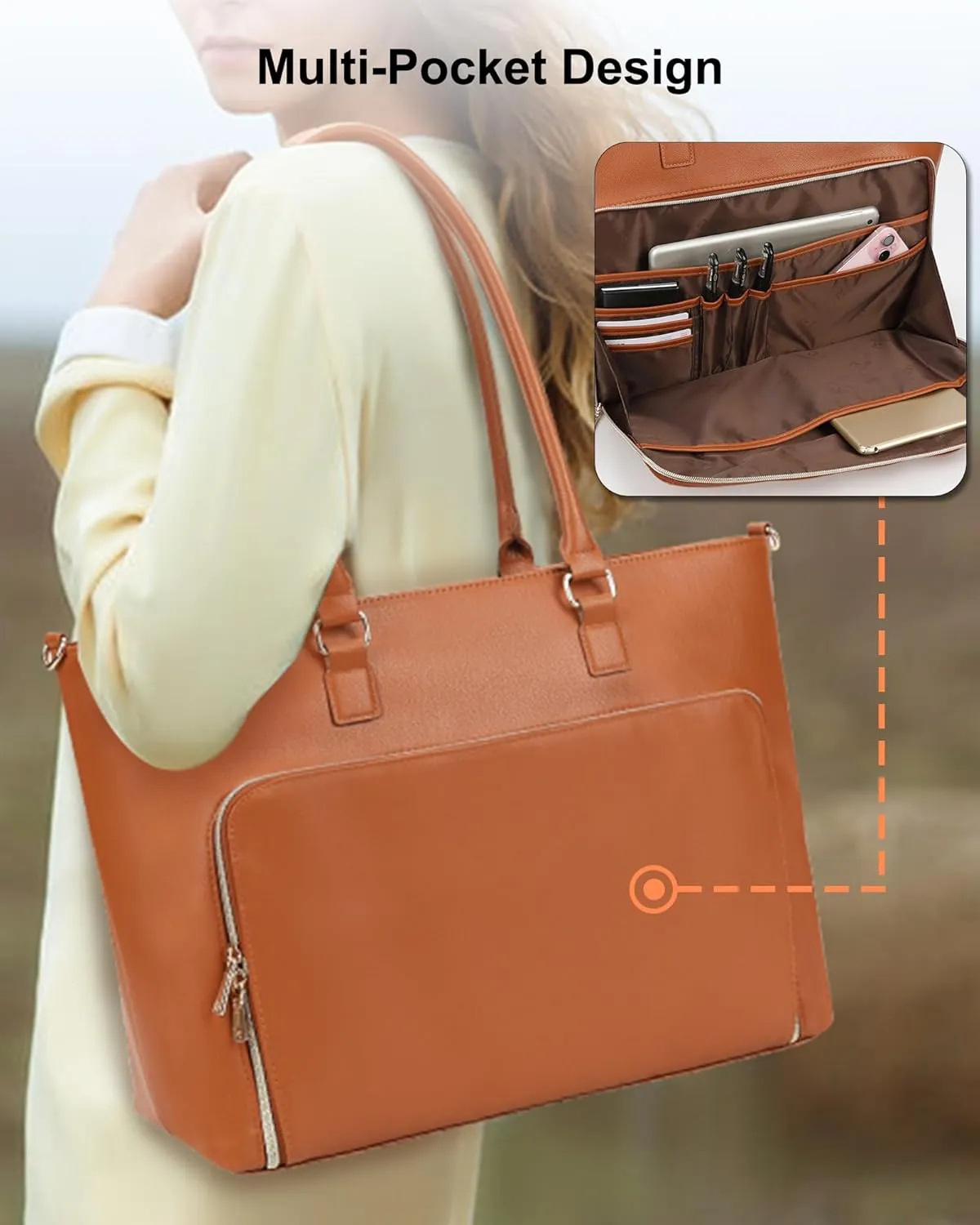 Laptop Bag for Women 17.3 Inch Laptop Tote Bag Large Teacher Tote Bag Waterproof Leather Business Office Work Briefcase Stylish Computer Bags Handbag Satchel Shoulder Bag
