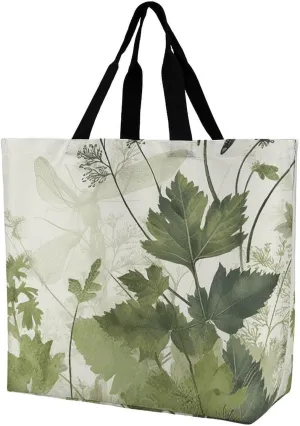 Large Capacity One-shoulder Shopping Bag for Women,Dragonfly Wings And Herbs Print Large Capacity Shopping Bag,cloth Handbag