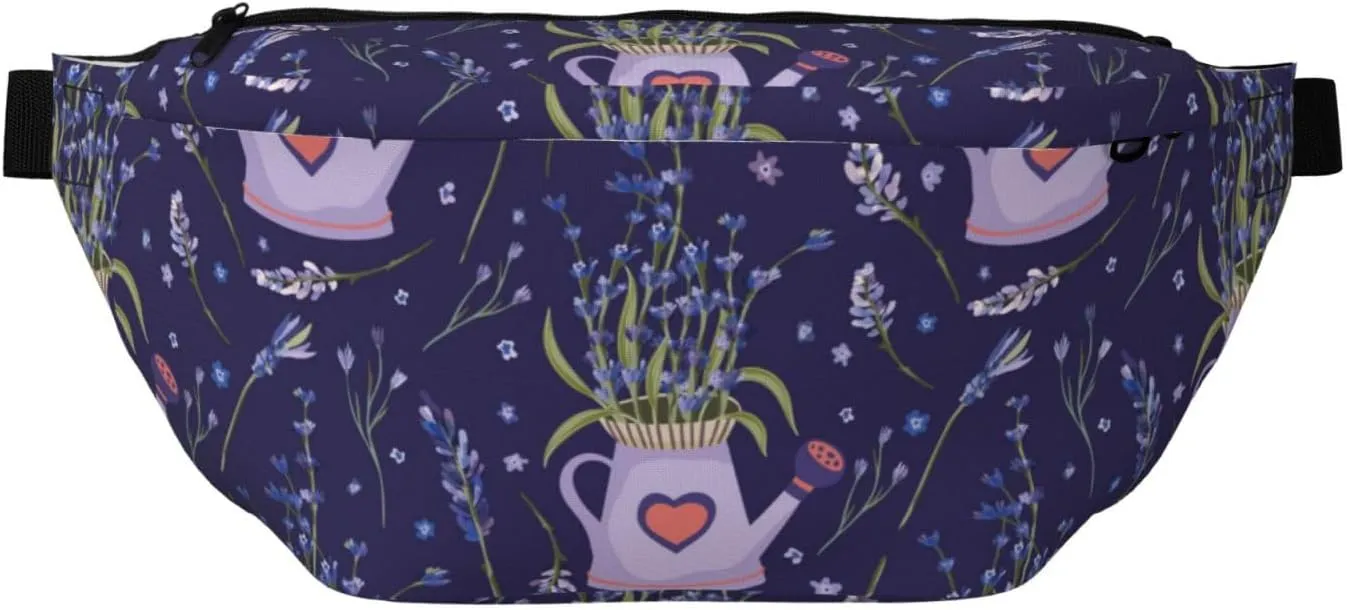 Large Fanny Packs for Women Men Cross Body - Lavender Flowers Love Kettle Travel Crossbody Bags for Women Trendy, Belt Bag for Women Men Crossbody, Waist Bag for Women With Adjustable Strap