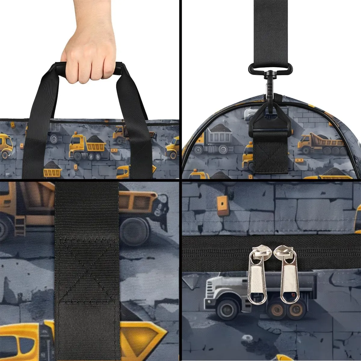 Large Gym Bag Custom Duffel Bag for Women Luggage Bag for Adults Weekender Men Football Bags for Equipment Engineering Vehicles Grey Travel Duffel Bag