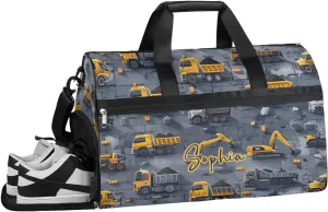 Large Gym Bag Custom Duffel Bag for Women Luggage Bag for Adults Weekender Men Football Bags for Equipment Engineering Vehicles Grey Travel Duffel Bag