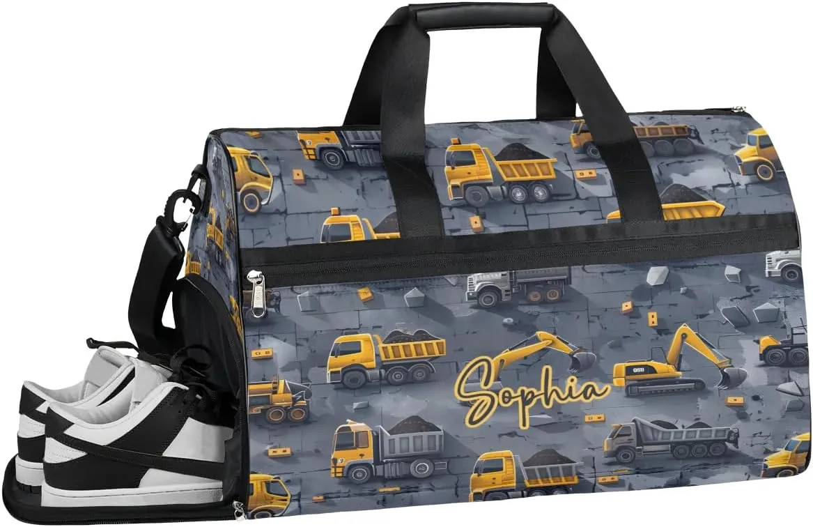 Large Gym Bag Custom Duffel Bag for Women Luggage Bag for Adults Weekender Men Football Bags for Equipment Engineering Vehicles Grey Travel Duffel Bag