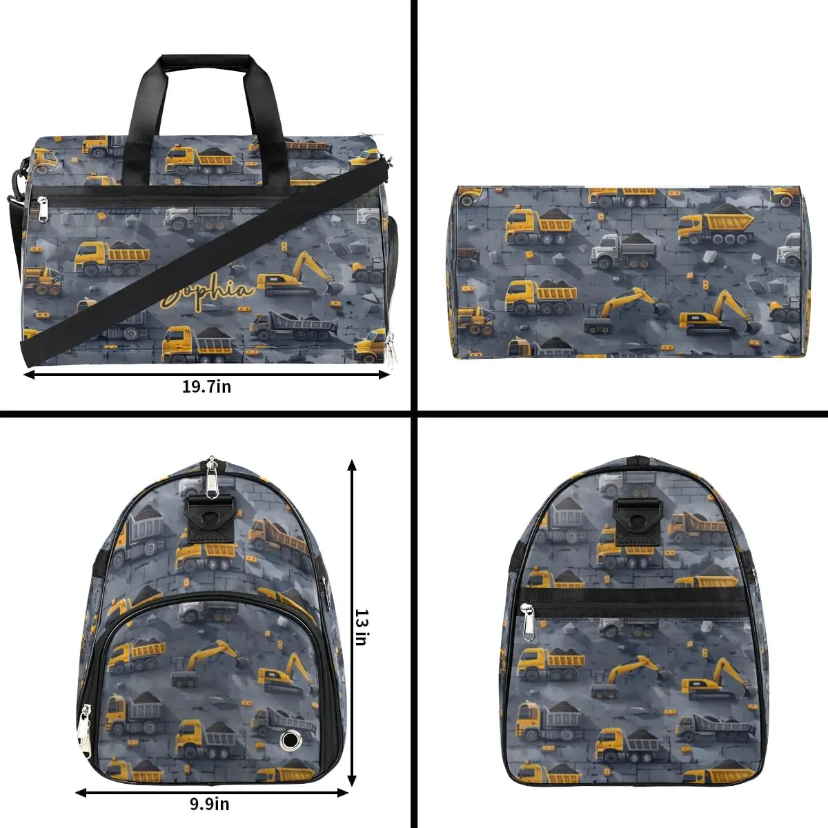 Large Gym Bag Custom Duffel Bag for Women Luggage Bag for Adults Weekender Men Football Bags for Equipment Engineering Vehicles Grey Travel Duffel Bag