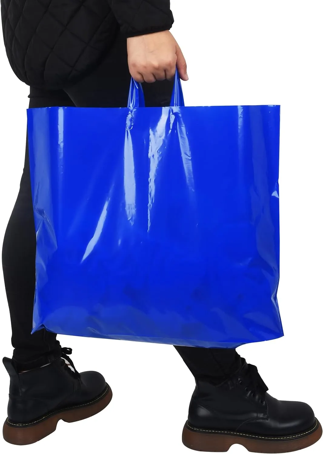 Large Plastic Shopping Bags with Handles | Boutique Bags for Small Business & Merchandise (Blue)