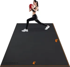 Large Workout Mat 6'x2' & 6'x4' - Home Gym Flooring for Weightlifting, Jump Rope, MMA, Yoga, Cardio, Stretch, Plyo, HIIT - Shoe-Friendly