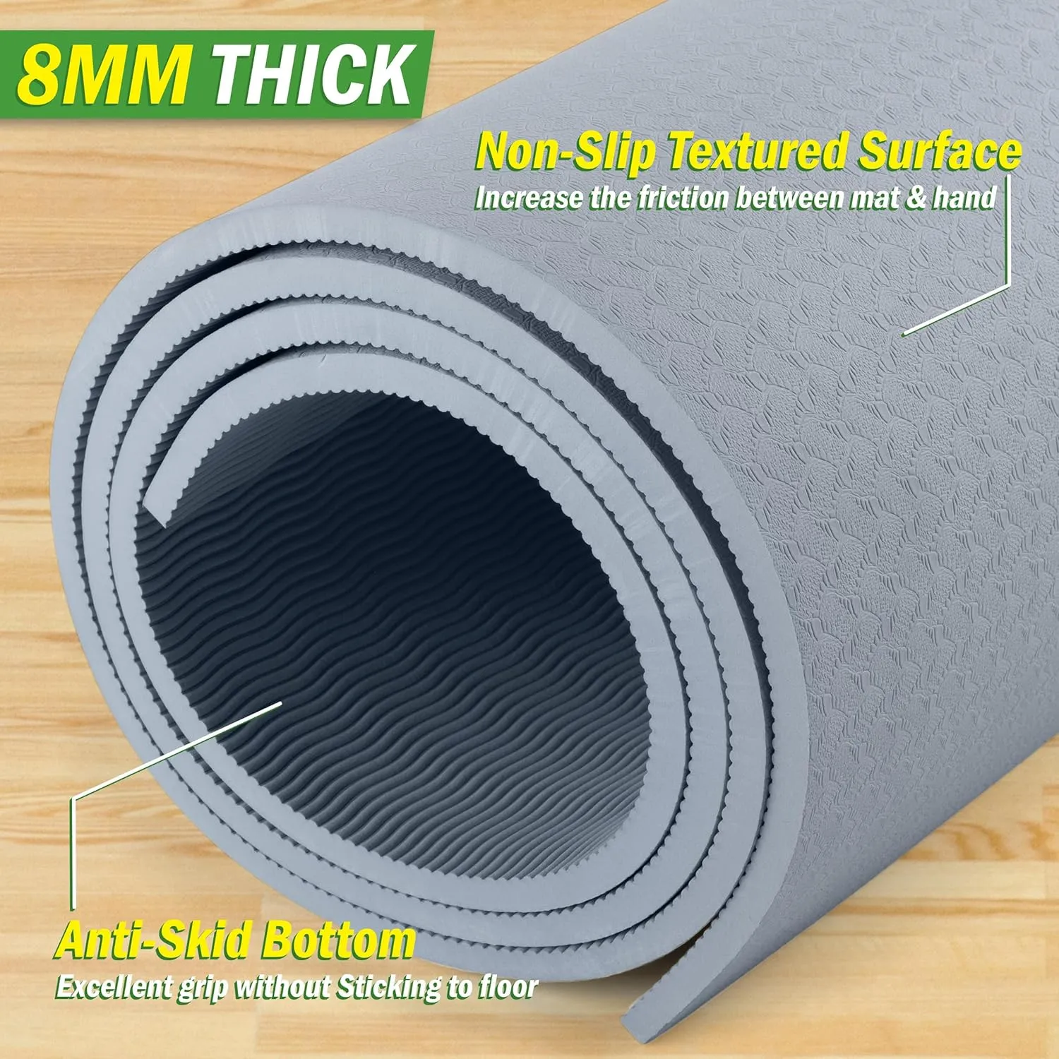 Large Yoga Mat - 6’x4’ Wide Exercise Mat - 8mm Thick Non-Slip Workout Mat