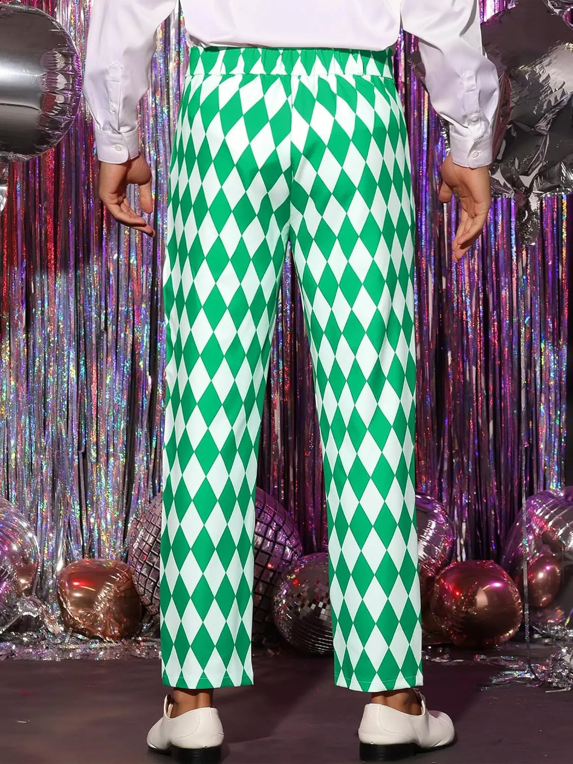 Lars Amadeus Argyle Pattern Pants for Men's Regular Fit Flat Front Party Prom Dress Trousers