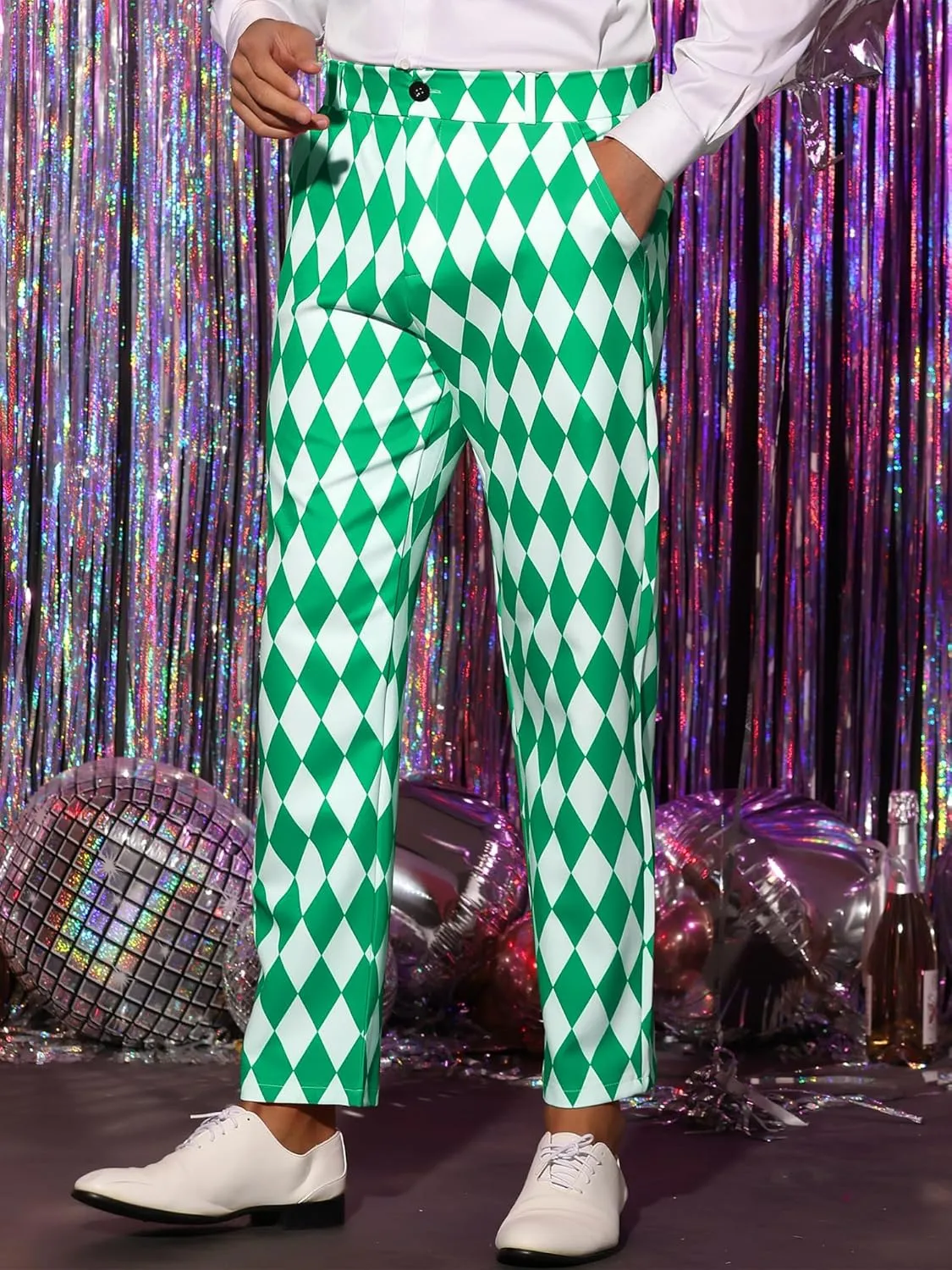 Lars Amadeus Argyle Pattern Pants for Men's Regular Fit Flat Front Party Prom Dress Trousers