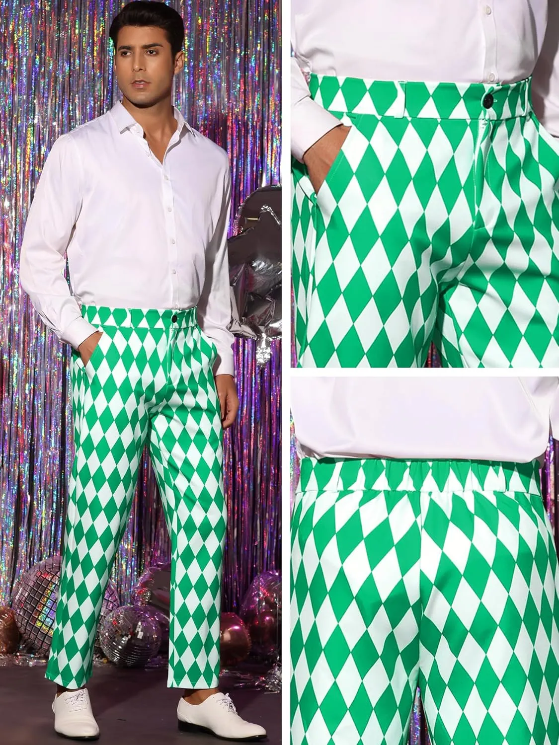 Lars Amadeus Argyle Pattern Pants for Men's Regular Fit Flat Front Party Prom Dress Trousers
