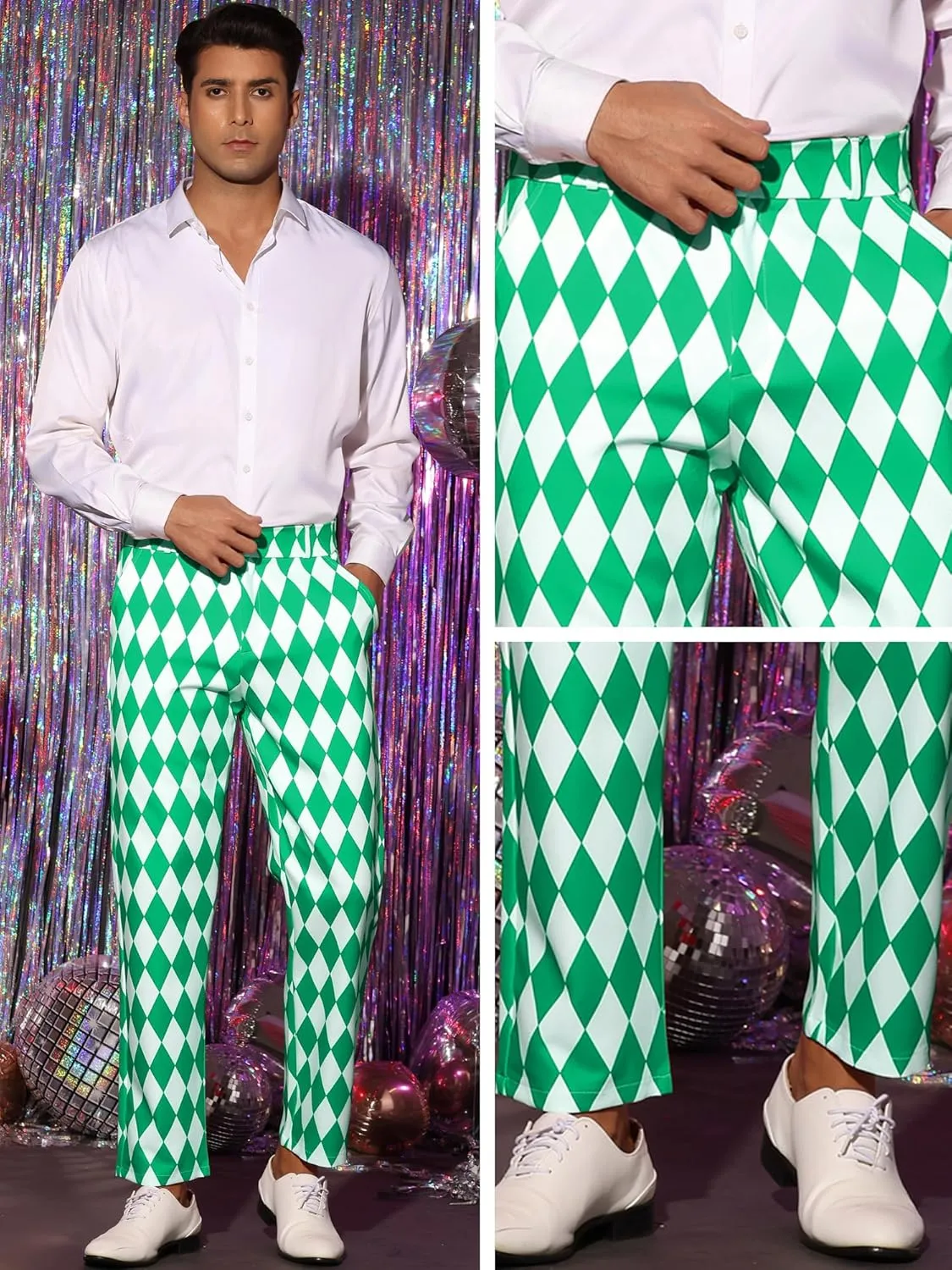 Lars Amadeus Argyle Pattern Pants for Men's Regular Fit Flat Front Party Prom Dress Trousers