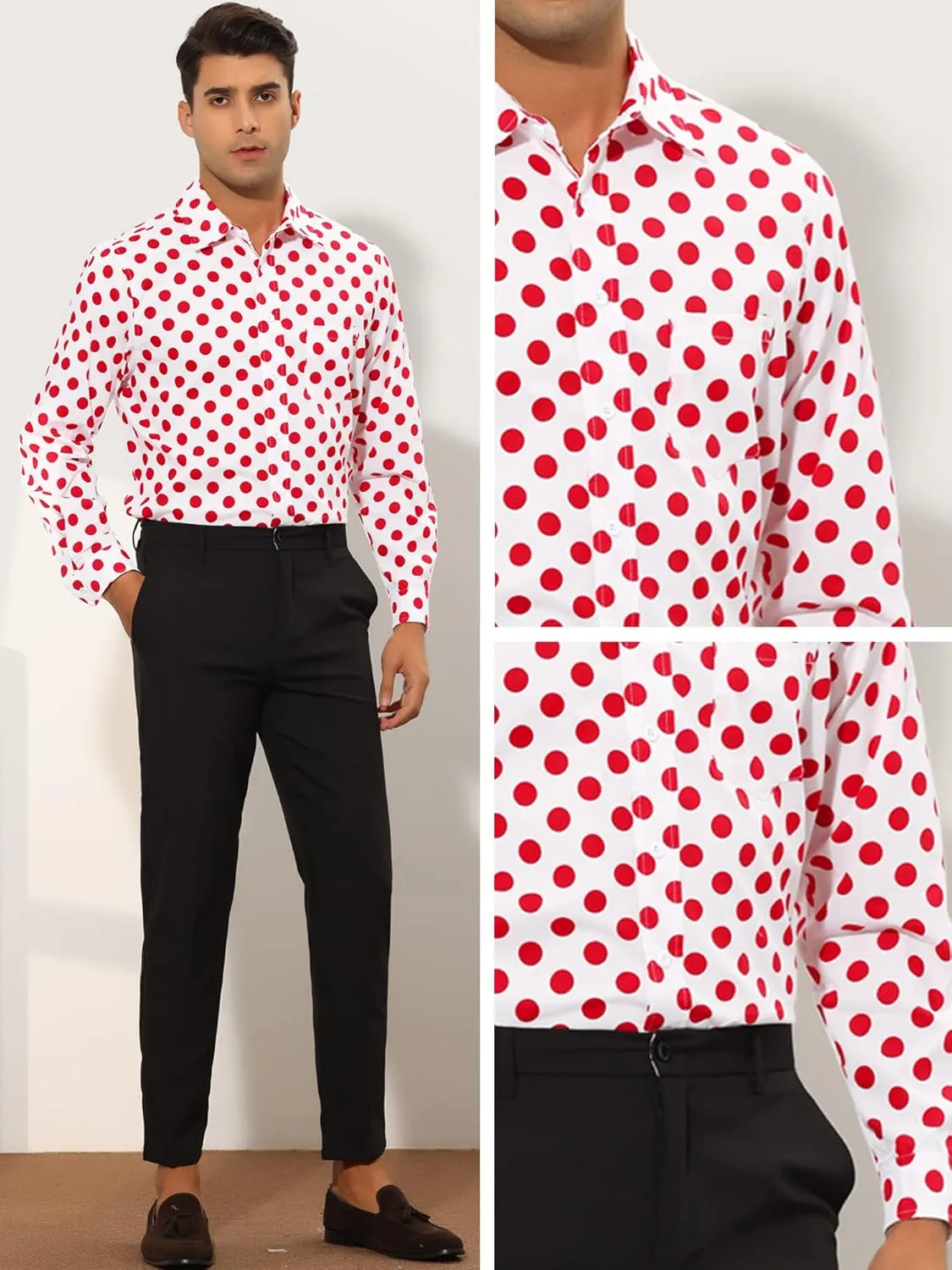 Lars Amadeus Polka Dots Dress Shirt for Men's Button Down Long Sleeve Casual Business Shirts