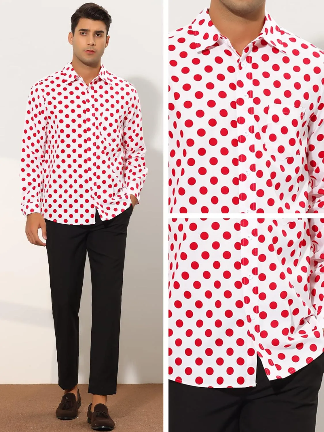 Lars Amadeus Polka Dots Dress Shirt for Men's Button Down Long Sleeve Casual Business Shirts