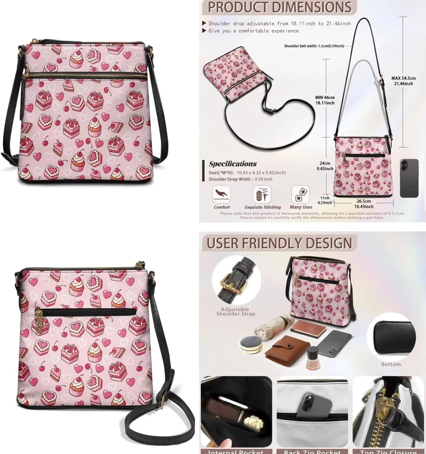 Leather Shoulder Bag for Women Crossbody 2 Pieces Satchel Purses for Women Wallet Purse for Women