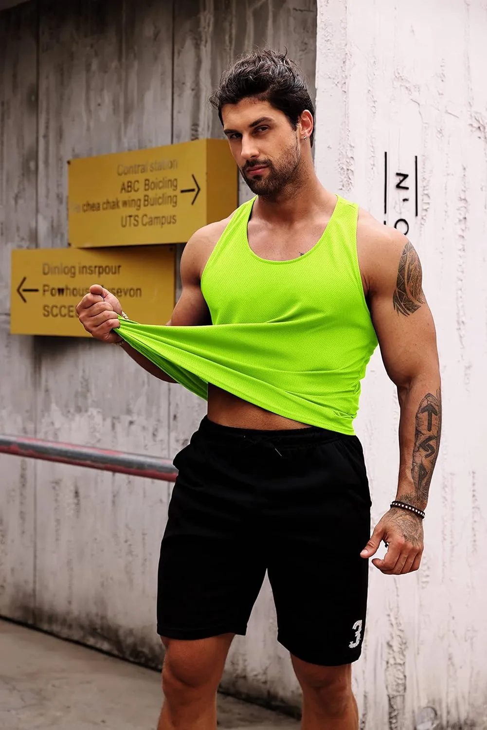 LecGee Men's 3 Pack Gym Workout Tank top Dry Fit Y-Back Muscle T-shirts Sleeveless Mesh Bodybuilding Fitness Stringer