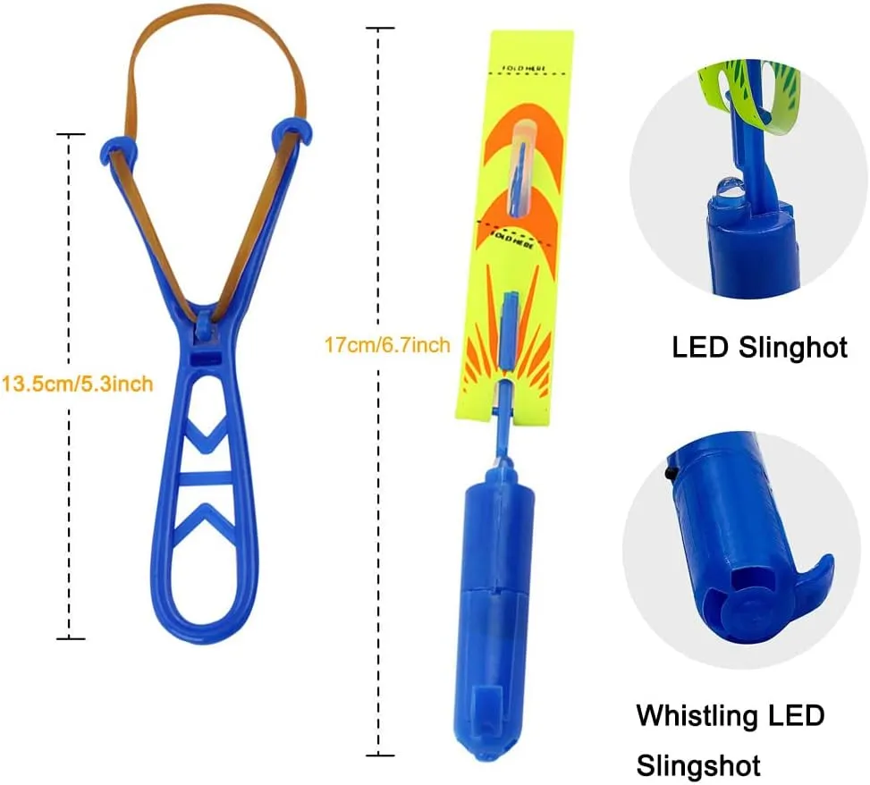 LED Slingshot Flying,12 Pcs Arrow Helicopters  12 Pcs Launchers,Slingshot Amazing Arrow Helicopter Glow Supplies for Kids,Outdoor,Summer Party Toys