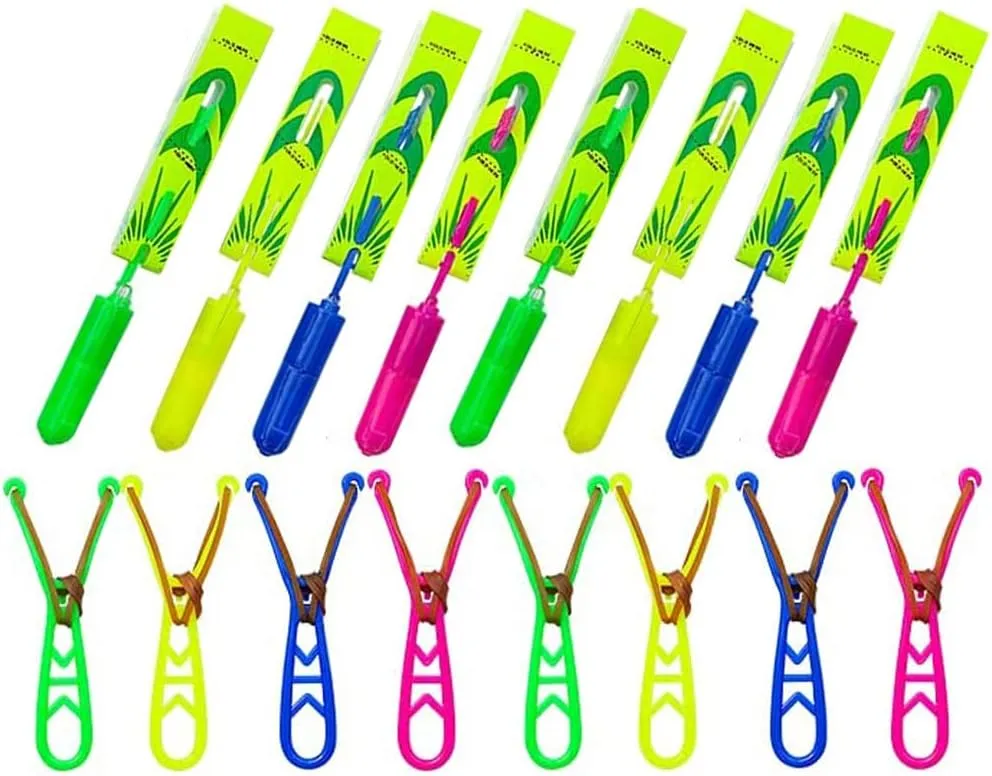 LED Slingshot Flying,12 Pcs Arrow Helicopters  12 Pcs Launchers,Slingshot Amazing Arrow Helicopter Glow Supplies for Kids,Outdoor,Summer Party Toys