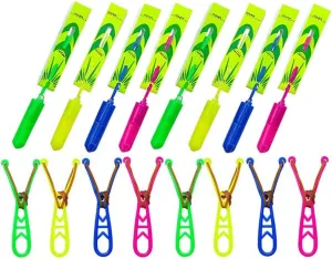 LED Slingshot Flying,12 Pcs Arrow Helicopters  12 Pcs Launchers,Slingshot Amazing Arrow Helicopter Glow Supplies for Kids,Outdoor,Summer Party Toys