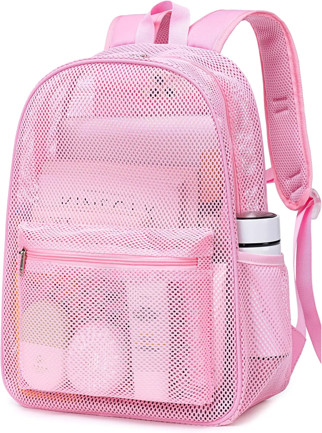 LEDAOU Mesh Backpack for Kids Girls Semi-Transparent Mesh School Backpack Bookbag Lightweight Casual Daypacks for Beach Gym(Pink)