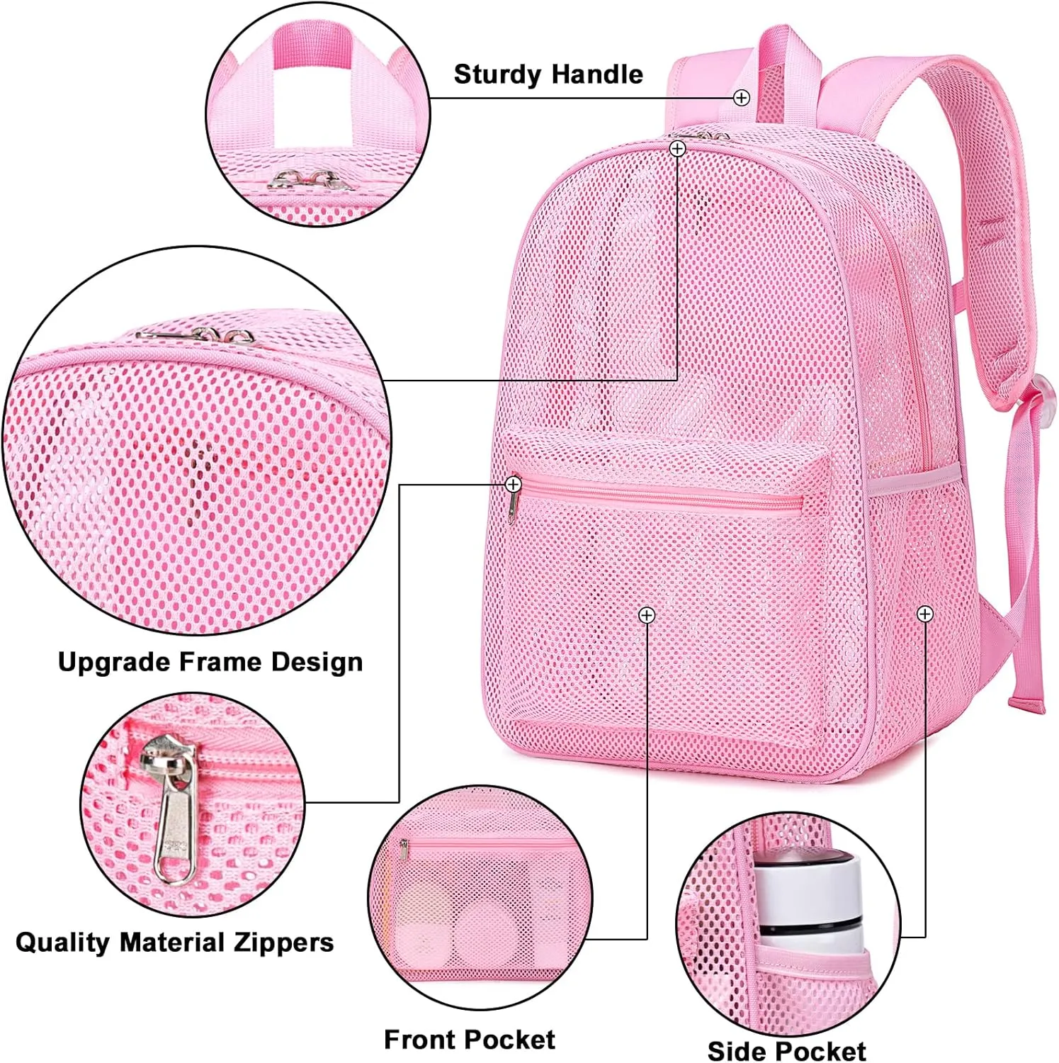 LEDAOU Mesh Backpack for Kids Girls Semi-Transparent Mesh School Backpack Bookbag Lightweight Casual Daypacks for Beach Gym(Pink)