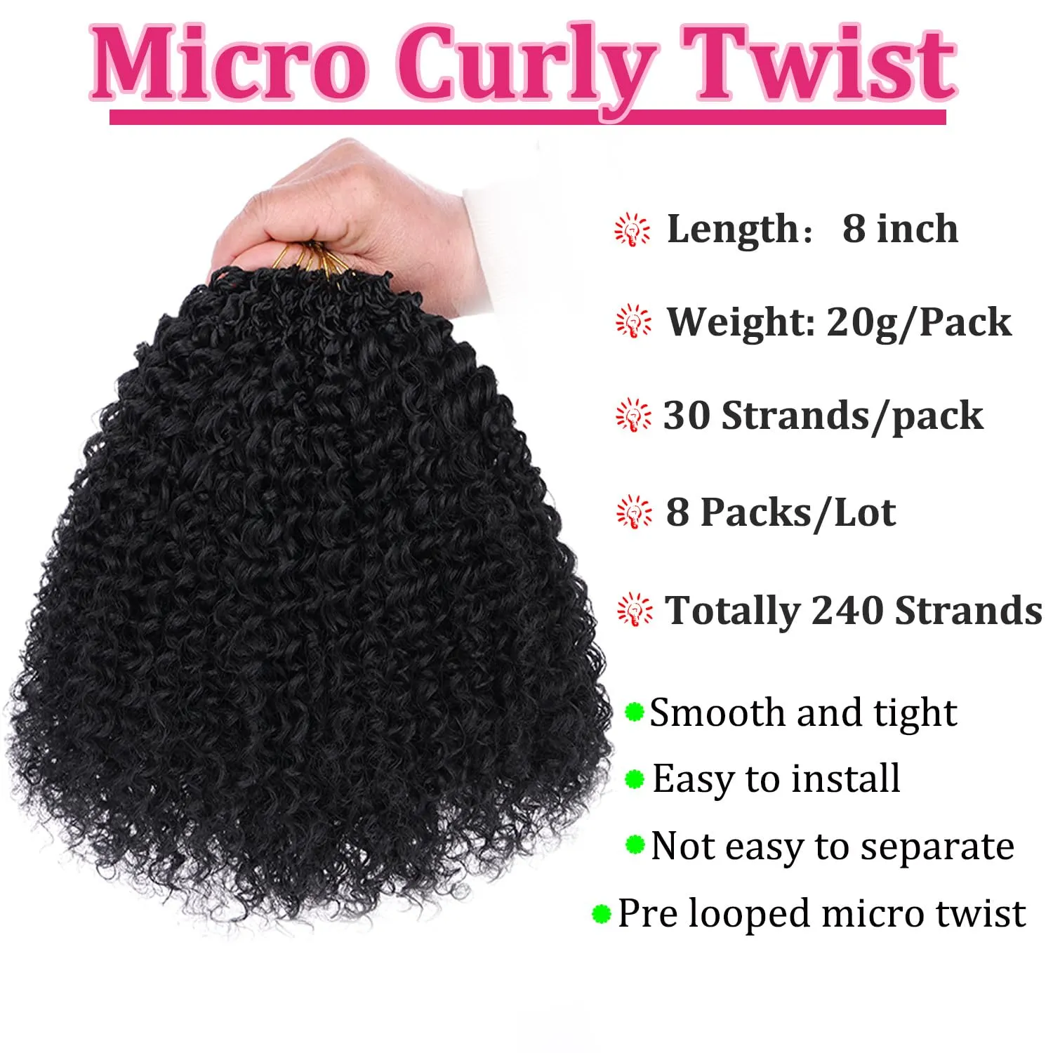Leeven 8 Inch 8 Packs Pre Looped Micro Curly Crochet Hair for Women Kinky Curly Crochet Hair Synthetic Yanky Twist Hair Extensions (1B30#)