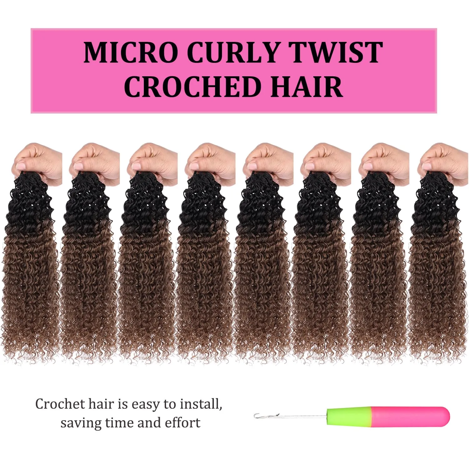 Leeven 8 Inch 8 Packs Pre Looped Micro Curly Crochet Hair for Women Kinky Curly Crochet Hair Synthetic Yanky Twist Hair Extensions (1B30#)
