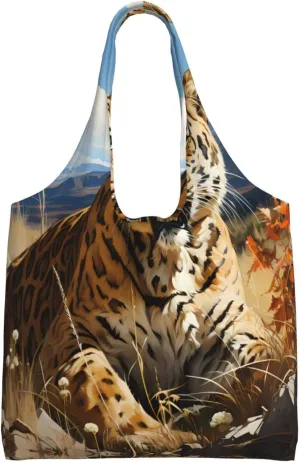 Leopard in search of prey Printed Single Shoulder Commuter Canvas Bag, Grocery Shopping Bag, Daily Use Canvas Bag