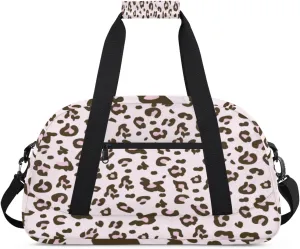 Leopard Skin Print Gym Duffel Bag for Men Women Cute Pattern Sports Tote Bag with Adjustable Shoulder Strap for Dance Gymnastics Traveling Outdoor Camping Overnight Stay