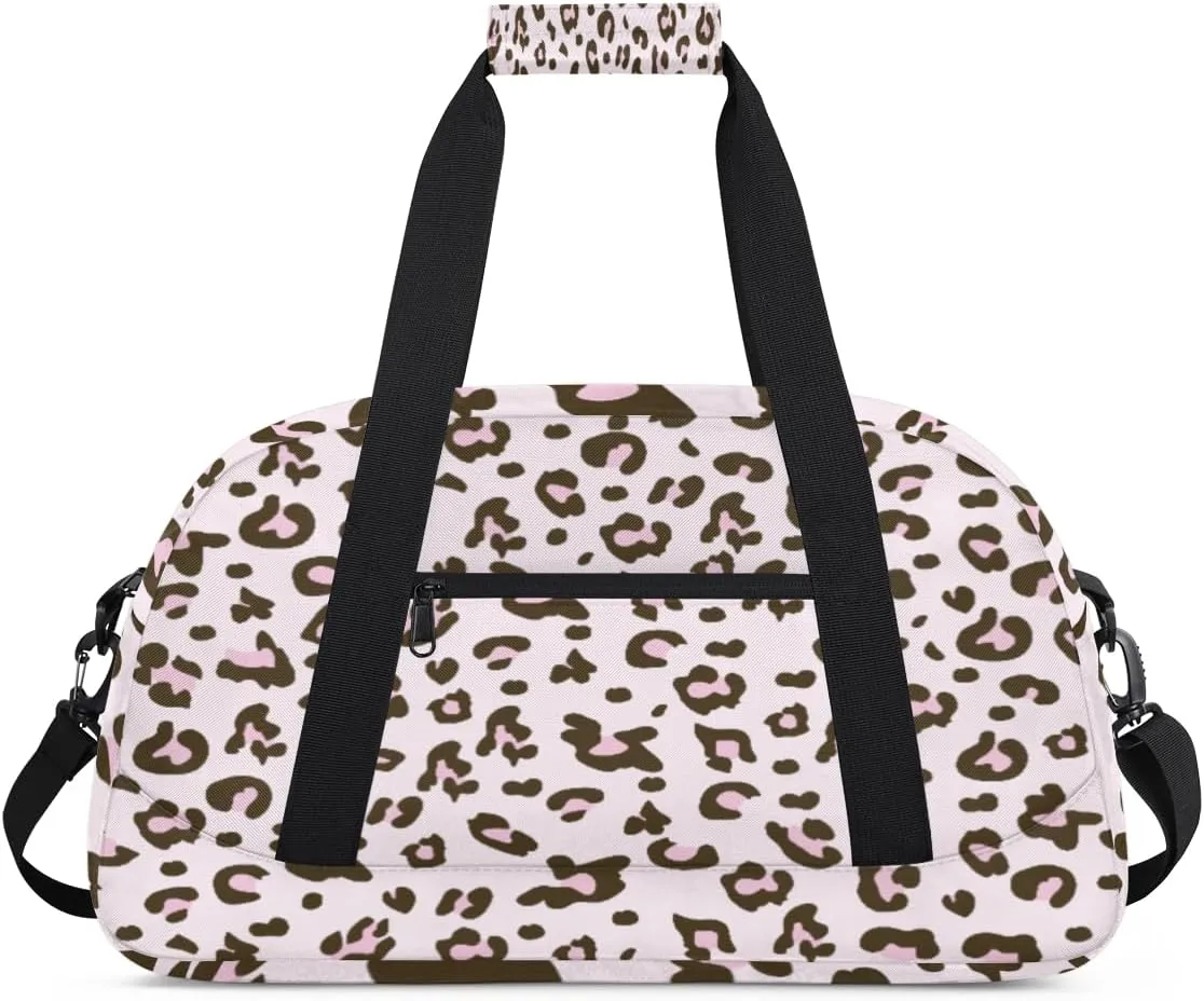 Leopard Skin Print Gym Duffel Bag for Men Women Cute Pattern Sports Tote Bag with Adjustable Shoulder Strap for Dance Gymnastics Traveling Outdoor Camping Overnight Stay