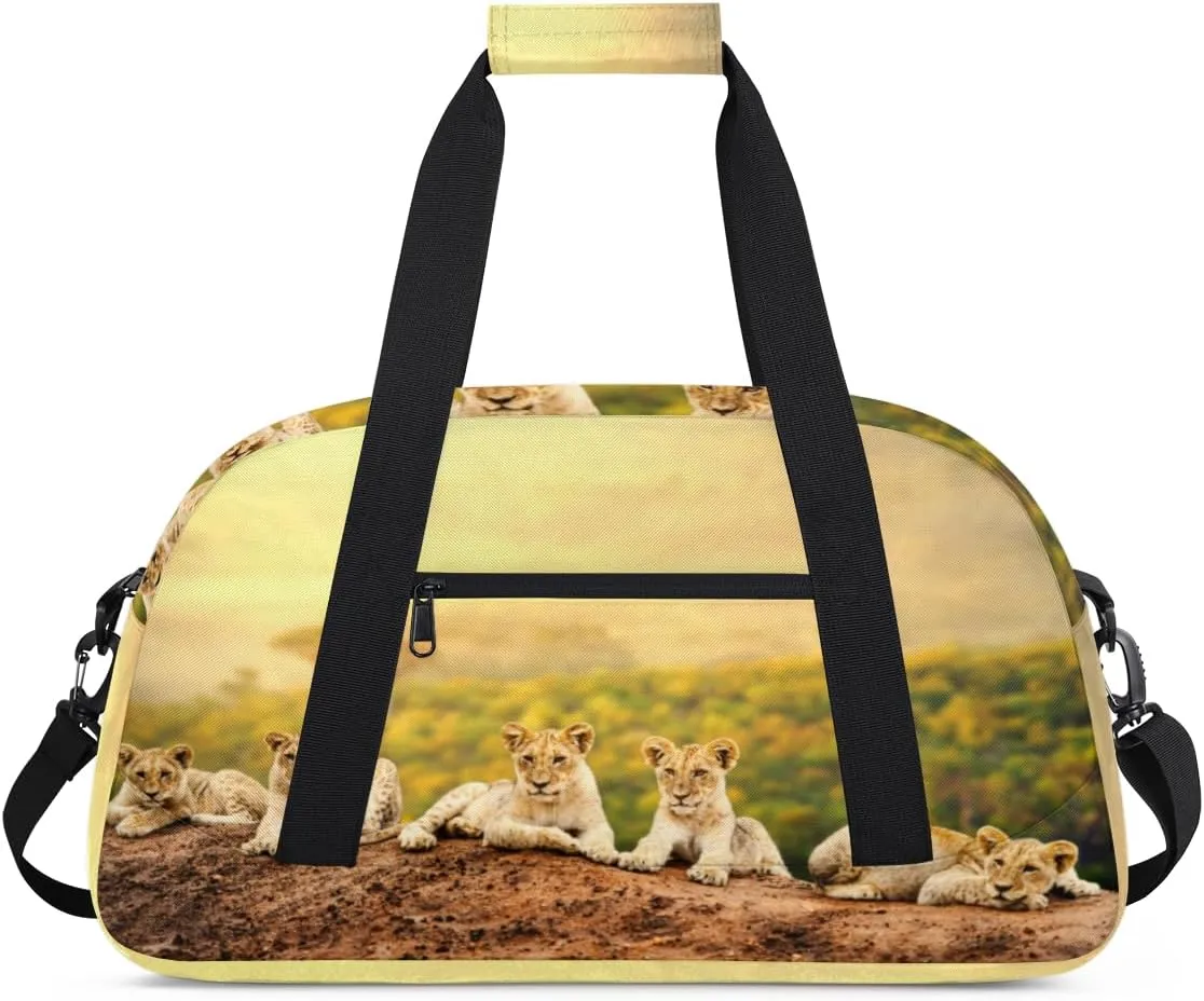 Leopards Watching Scenery Gym Duffel Bag for Men Women Cute Pattern Sports Tote Bag with Adjustable Shoulder Strap for Dance Gymnastics Traveling Outdoor Camping Overnight Stay