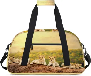 Leopards Watching Scenery Gym Duffel Bag for Men Women Cute Pattern Sports Tote Bag with Adjustable Shoulder Strap for Dance Gymnastics Traveling Outdoor Camping Overnight Stay