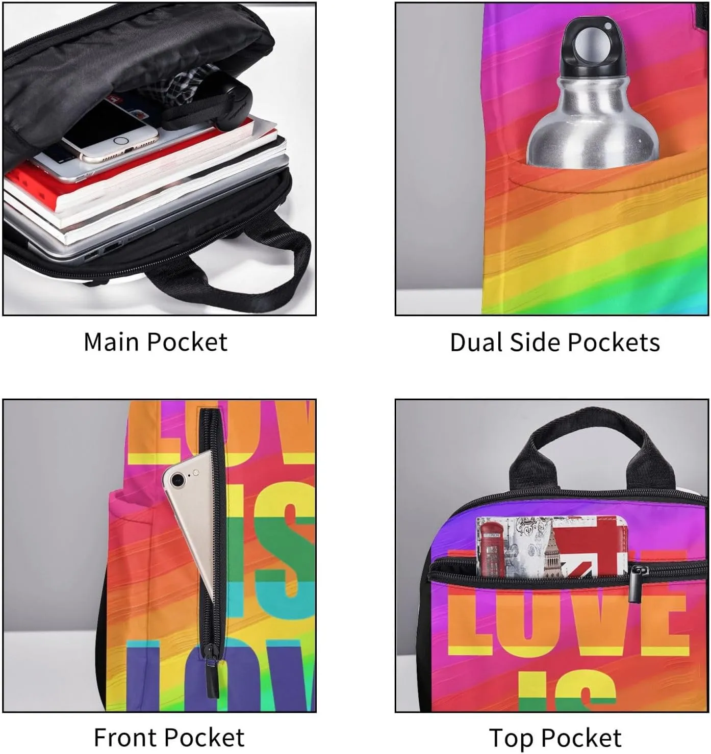 LGBT Rainbow Gay Pride Love Is Love Travel Laptop Backpack Casual Backpacks Double Shoulder Daypack Notebook Rucksack Work Bags Sports Bag for Gym Hiking Camping Beach