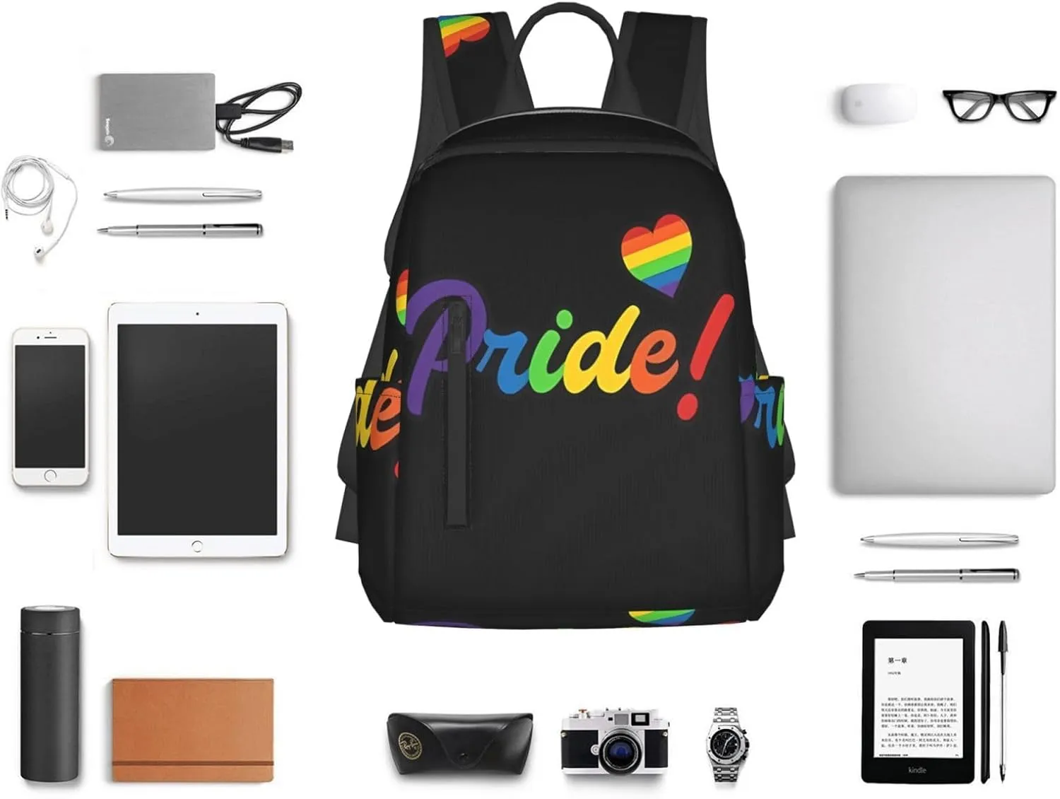 LGBT Rainbow Pride Gay Heart Travel Laptop Backpack Casual Backpacks Double Shoulder Daypack Notebook Rucksack Work Bags Sports Bag for Gym Hiking Camping Beach