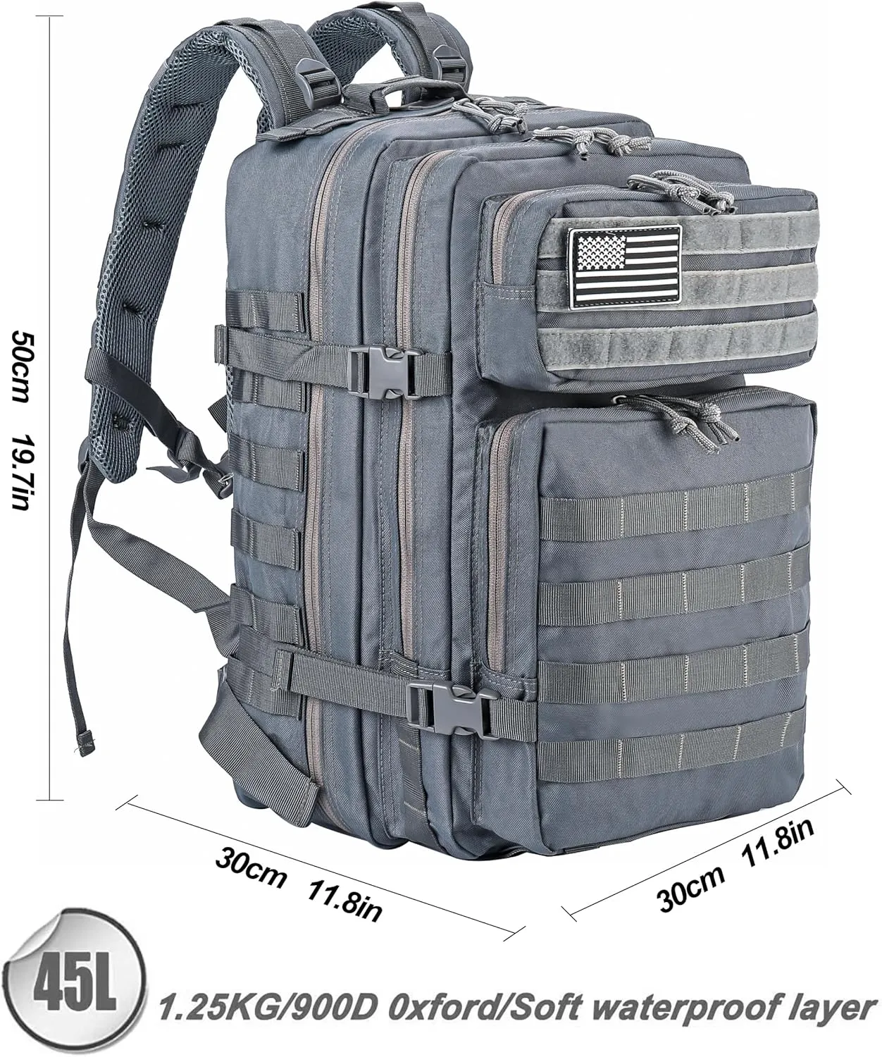 LHI Military Tactical Backpack for Men and Women 45L Army 3 Days Assault Pack Bag Large Rucksack with Molle System