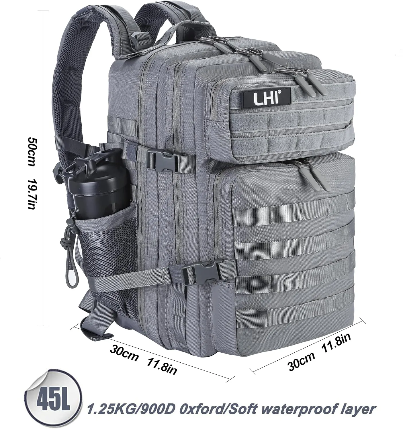 LHI Military Tactical Backpack for Men and Women 45L Army 3 Days Assault Pack Bag Large Rucksack with Molle System