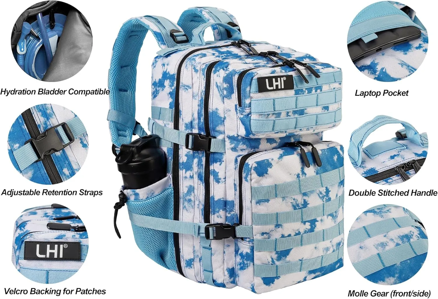 LHI Military Tactical Backpack for Men and Women 45L Army 3 Days Assault Pack Bag Large Rucksack with Molle System