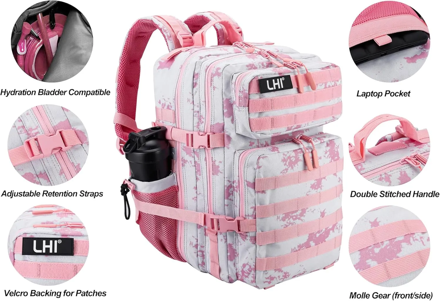 LHI Military Tactical Backpack for Men and Women 45L Army 3 Days Assault Pack Bag Large Rucksack with Molle System