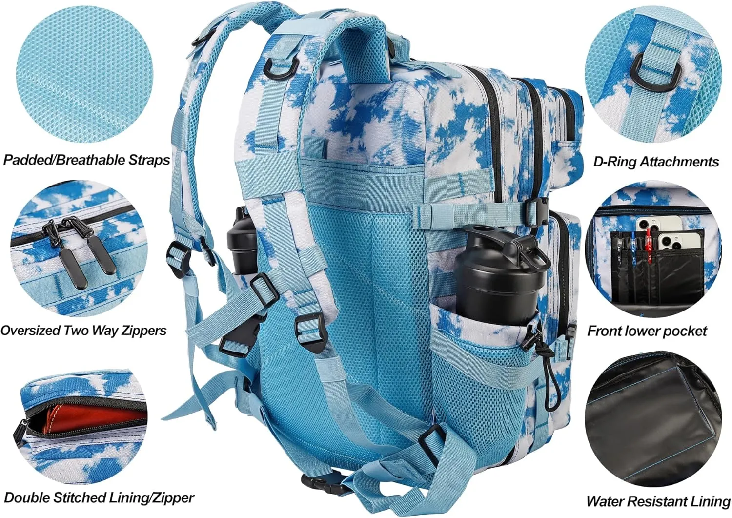 LHI Military Tactical Backpack for Men and Women 45L Army 3 Days Assault Pack Bag Large Rucksack with Molle System
