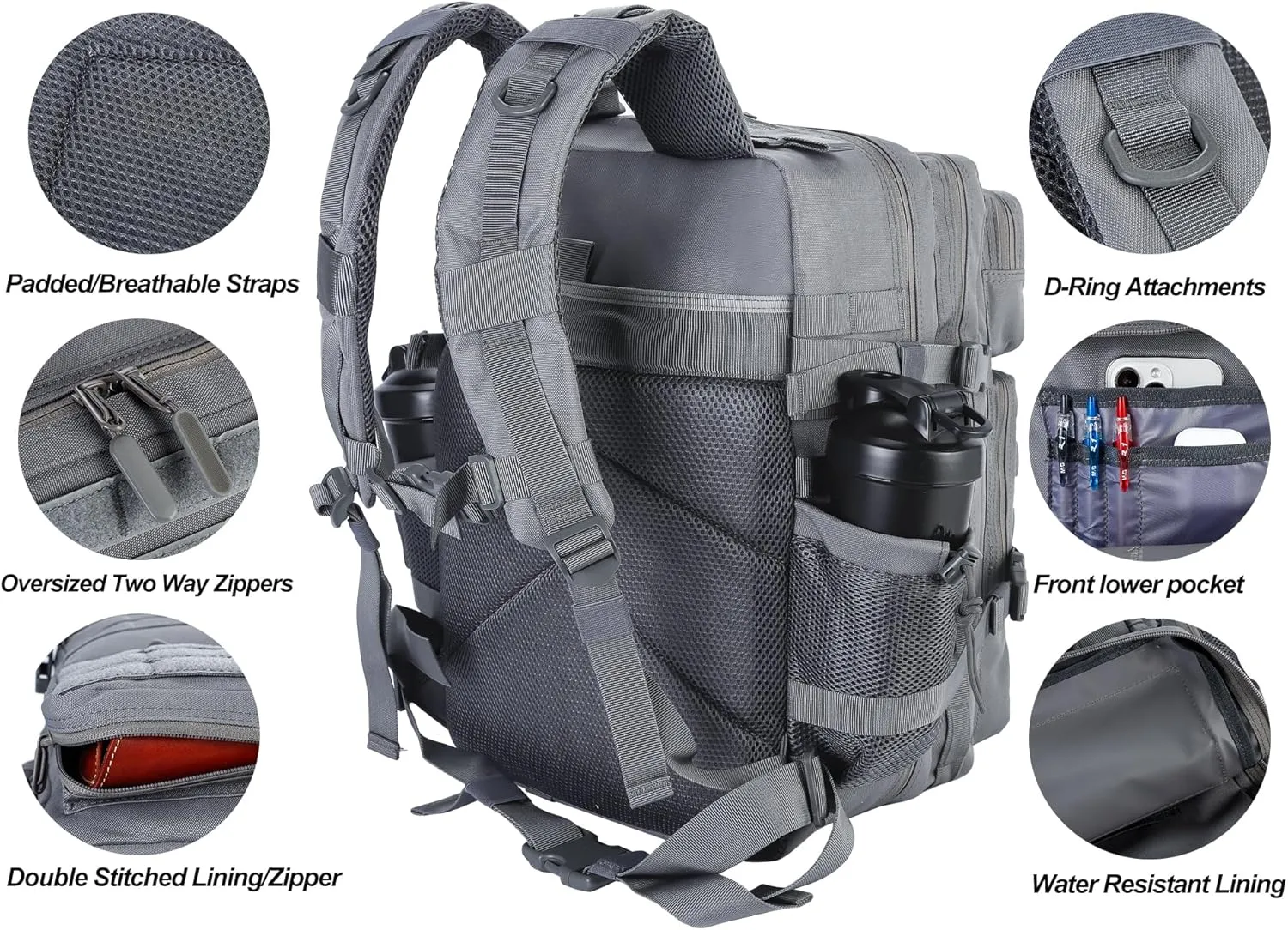 LHI Military Tactical Backpack for Men and Women 45L Army 3 Days Assault Pack Bag Large Rucksack with Molle System
