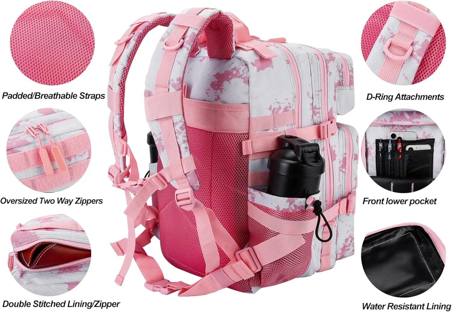 LHI Military Tactical Backpack for Men and Women 45L Army 3 Days Assault Pack Bag Large Rucksack with Molle System