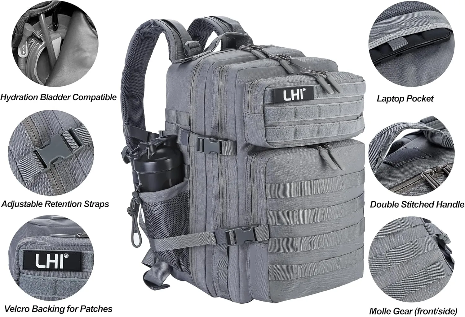 LHI Military Tactical Backpack for Men and Women 45L Army 3 Days Assault Pack Bag Large Rucksack with Molle System