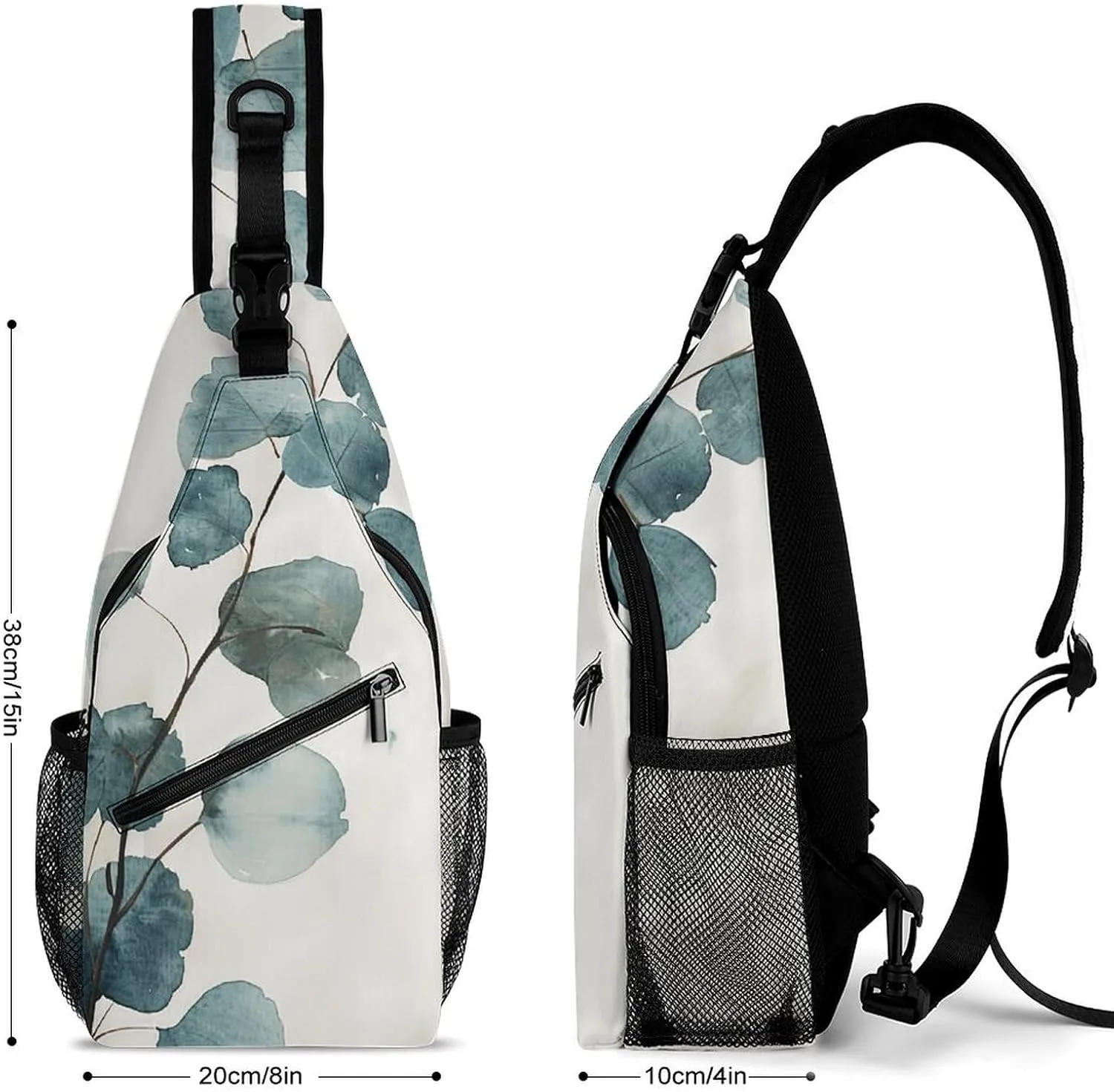 Lightweight Chest Bag Crossbody Bag Green Eucalyptus Leaves Sling Backpack for Women Men Sports Travel