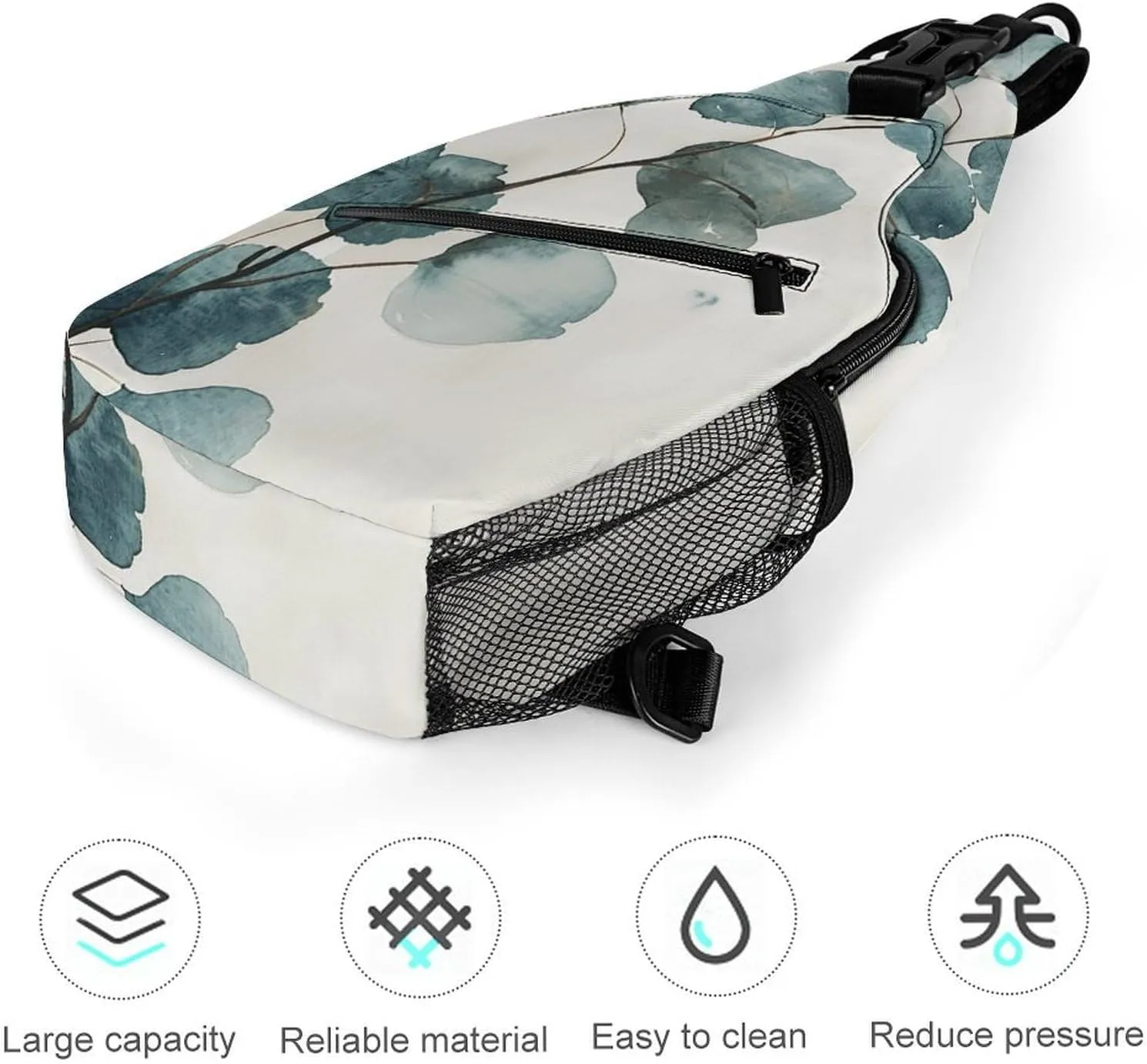 Lightweight Chest Bag Crossbody Bag Green Eucalyptus Leaves Sling Backpack for Women Men Sports Travel