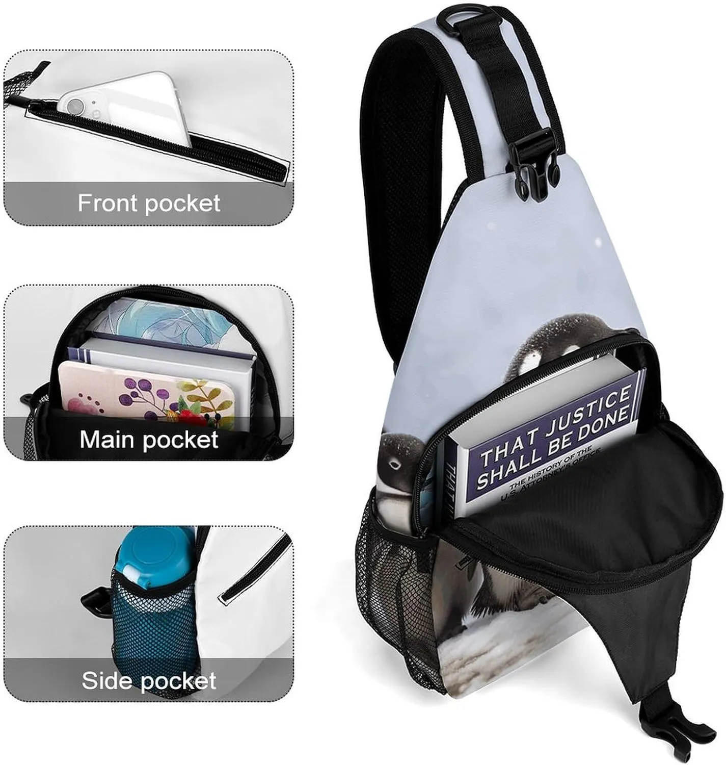 Lightweight Chest Bag Crossbody Bag Young Penguins With Snow Sling Backpack for Women Men Sports Travel