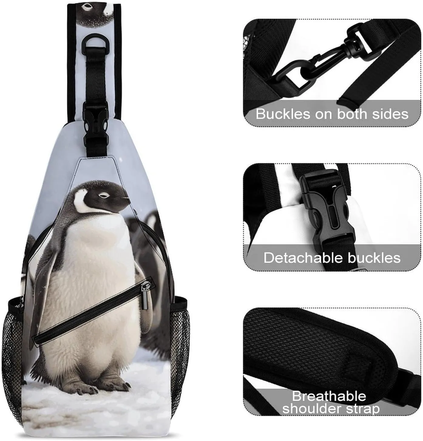 Lightweight Chest Bag Crossbody Bag Young Penguins With Snow Sling Backpack for Women Men Sports Travel