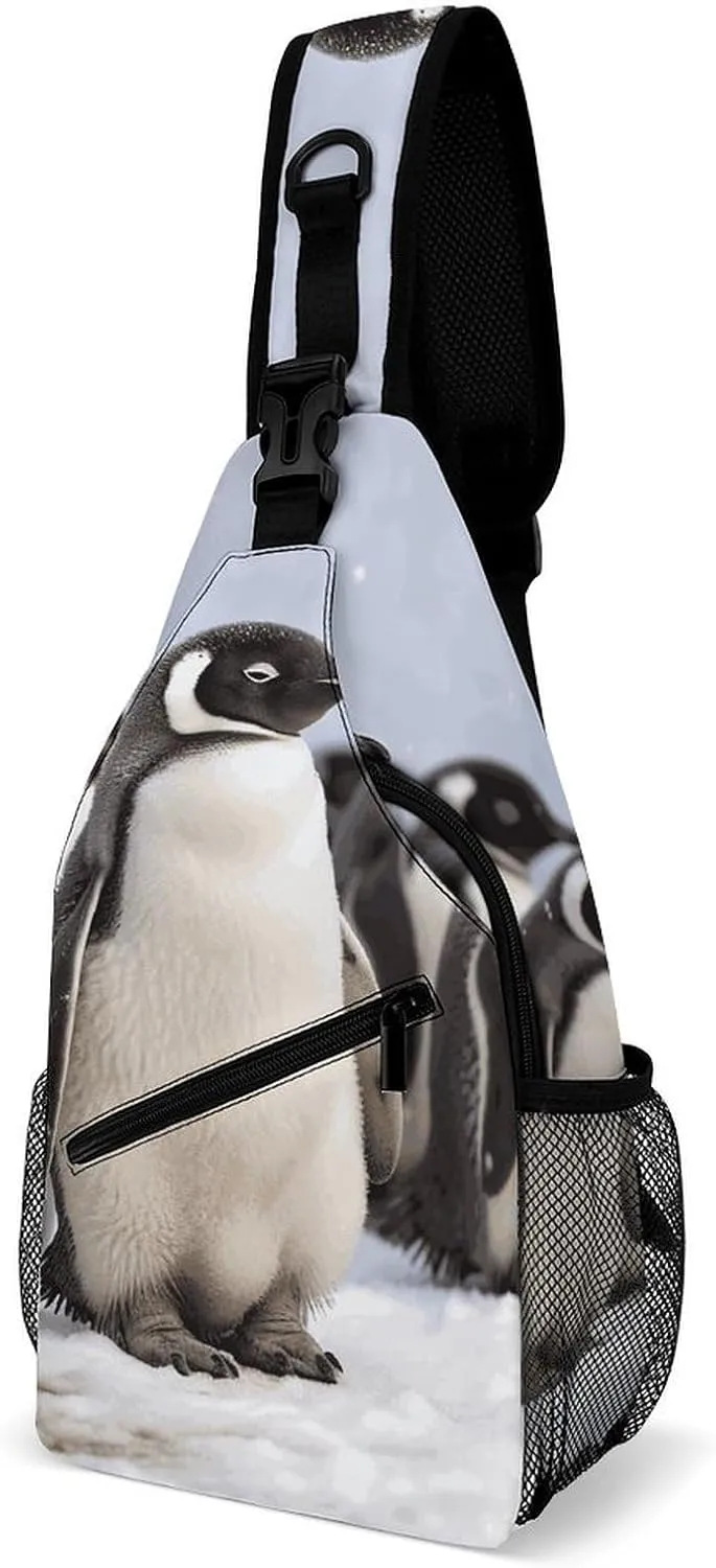 Lightweight Chest Bag Crossbody Bag Young Penguins With Snow Sling Backpack for Women Men Sports Travel