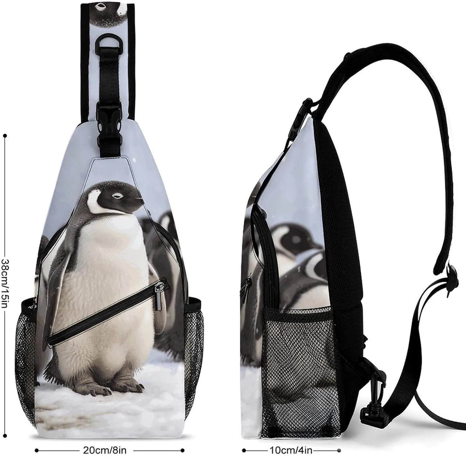 Lightweight Chest Bag Crossbody Bag Young Penguins With Snow Sling Backpack for Women Men Sports Travel