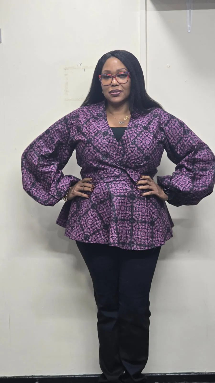 Lilac & Black Peplum Wrap Blouse