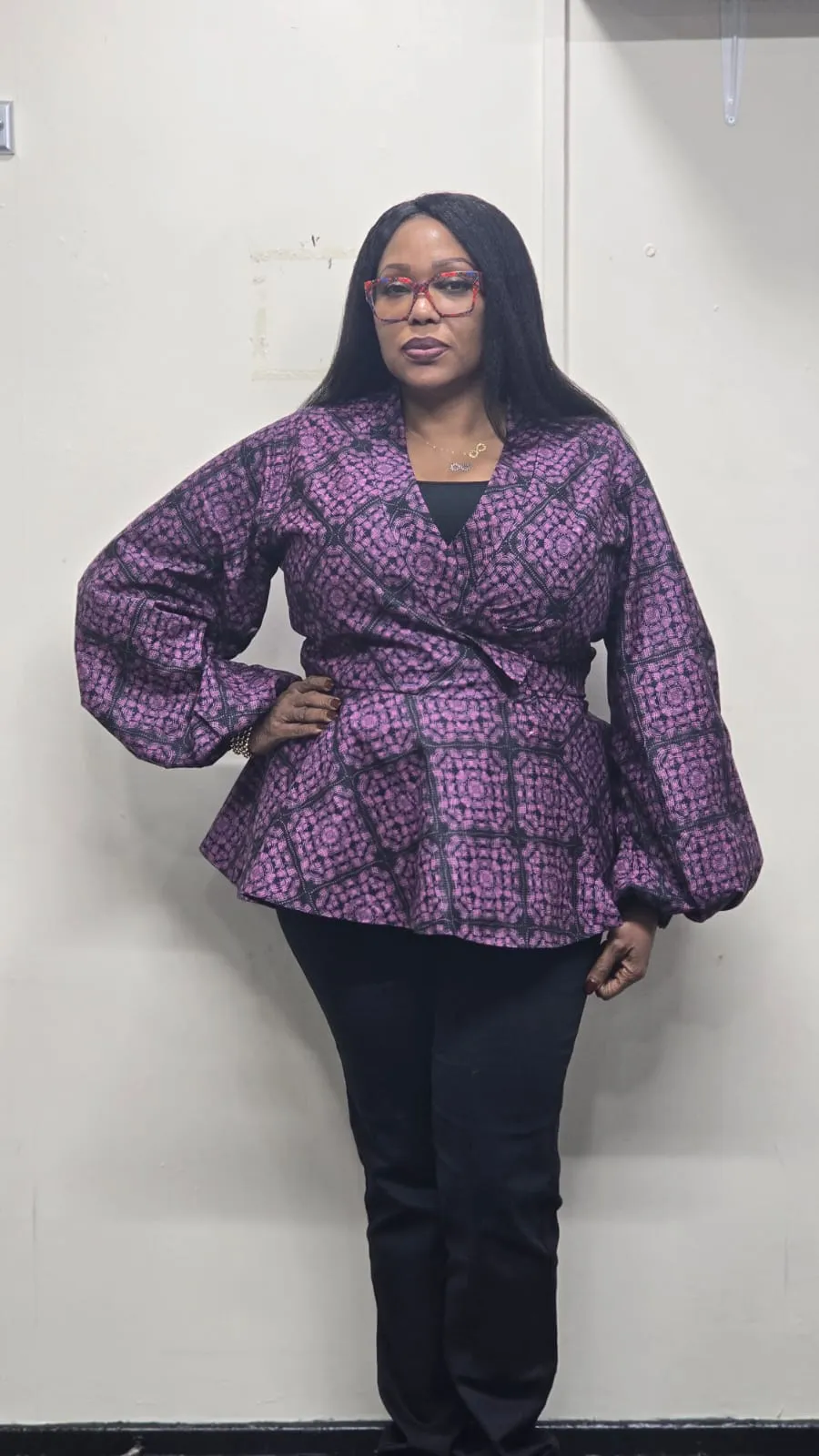 Lilac & Black Peplum Wrap Blouse